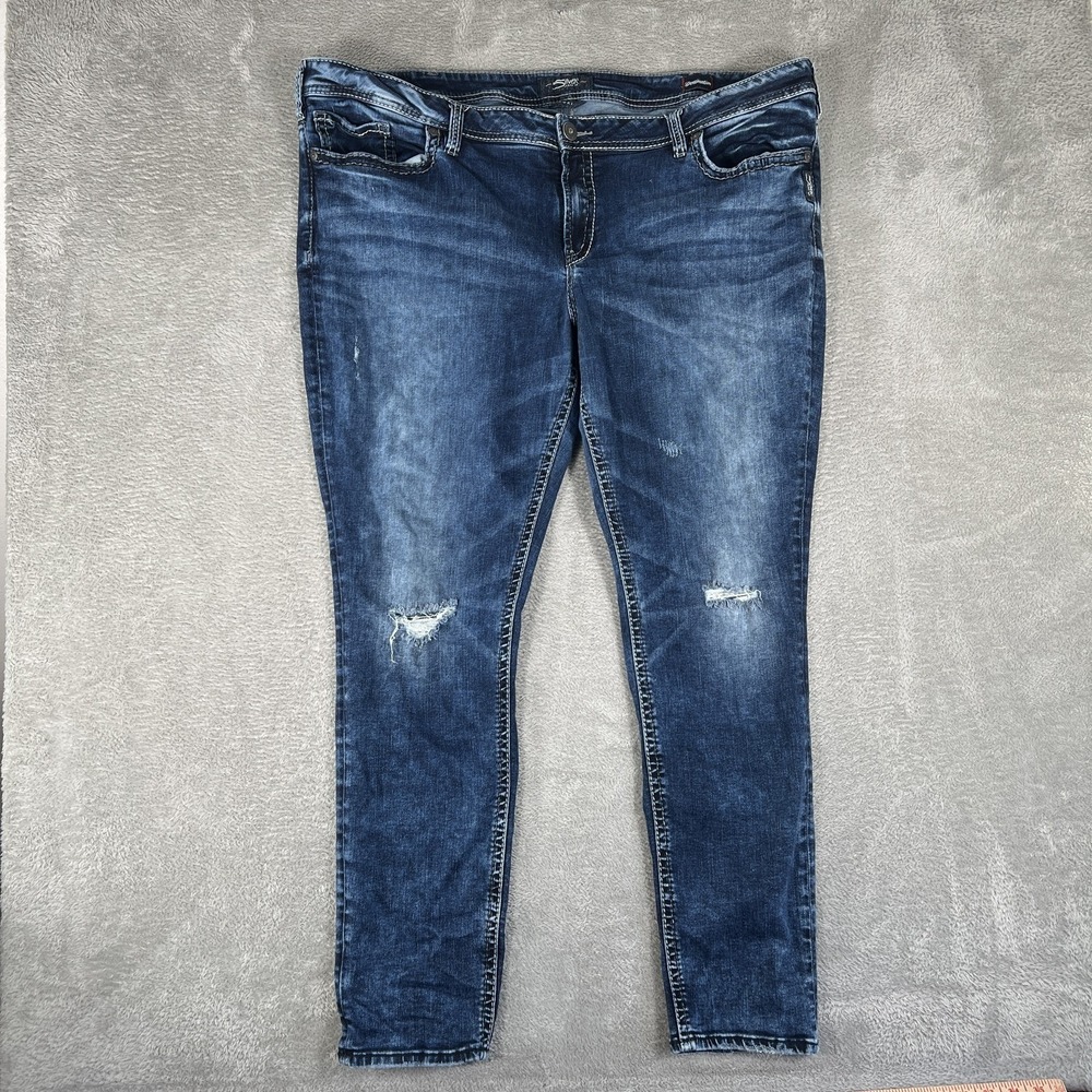 Silver Jeans Co Suki Mid Super Skinny Womens 26x31 Dark Wash Distressed Denimโ